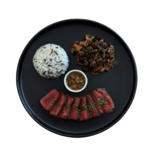 Tigre qui pleure<br>  riz sauvage <br>& shiitakés