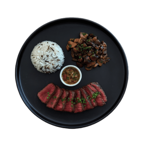 Tigre qui pleure<br>  riz sauvage <br>& shiitakés