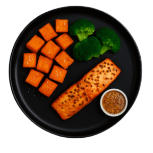 Saumon rôti à l’érable & <br>moutarde ancienne<br> – Butternut & brocoli