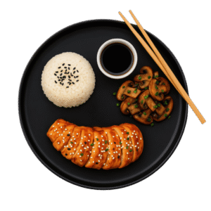 Poulet teriyaki <br>– Riz au sésame <br>– Shiitake