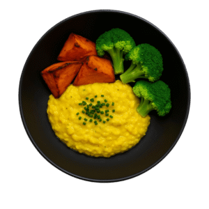 Dahl coco-citronnelle <br>– courge rôtie<br> & brocolis vapeur