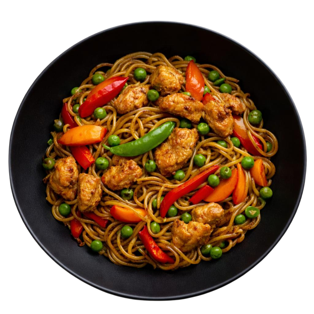 Nouilles sautées au poulet et légumes croquants