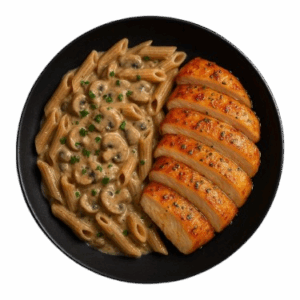 Poitrine de poulet basse température infusé au thym penne intégrale et sauce forestière allégée