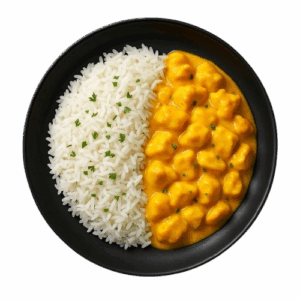 Poulet curry mangue au lait de coco allégé, riz jasmin