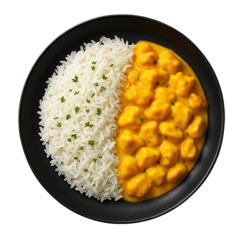 Poulet curry mangue au lait de coco allégé, riz jasmin