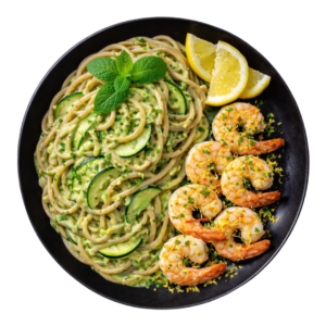 Linguine Integrali ai Gamberi al Limone (Crema di Zucchine e Ricotta Leggera)