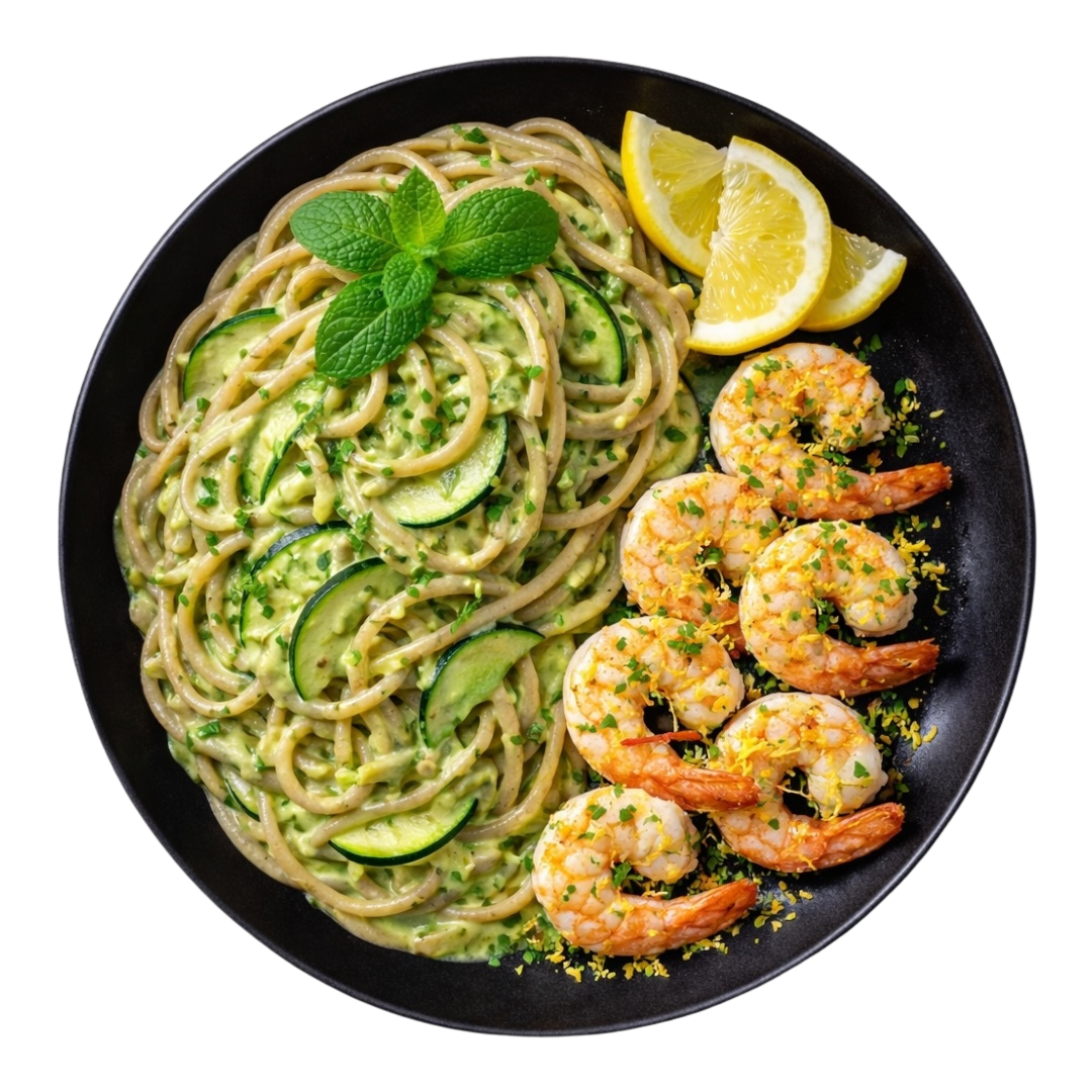 Linguine Integrali ai Gamberi al Limone (Crema di Zucchine e Ricotta Leggera)