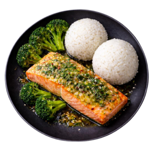 saumon au four citronnelle aneth, gremolata & laque asiatique