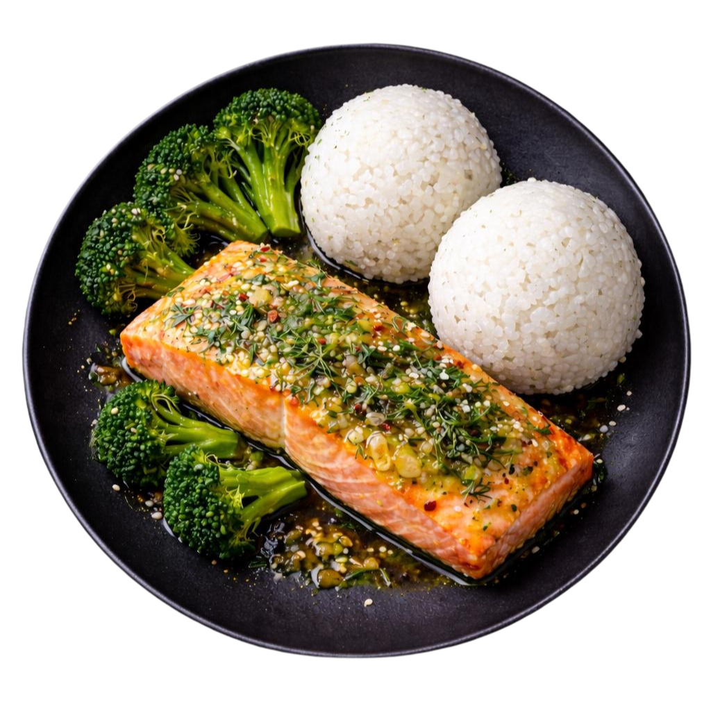 saumon au four citronnelle aneth, gremolata & laque asiatique