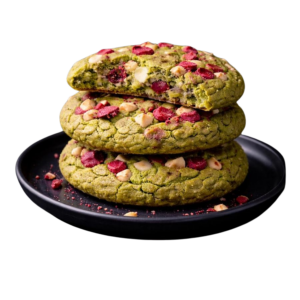 Cookie protéiné, pistache, framboises, pépites de chocolat blanc (vendu par 2)