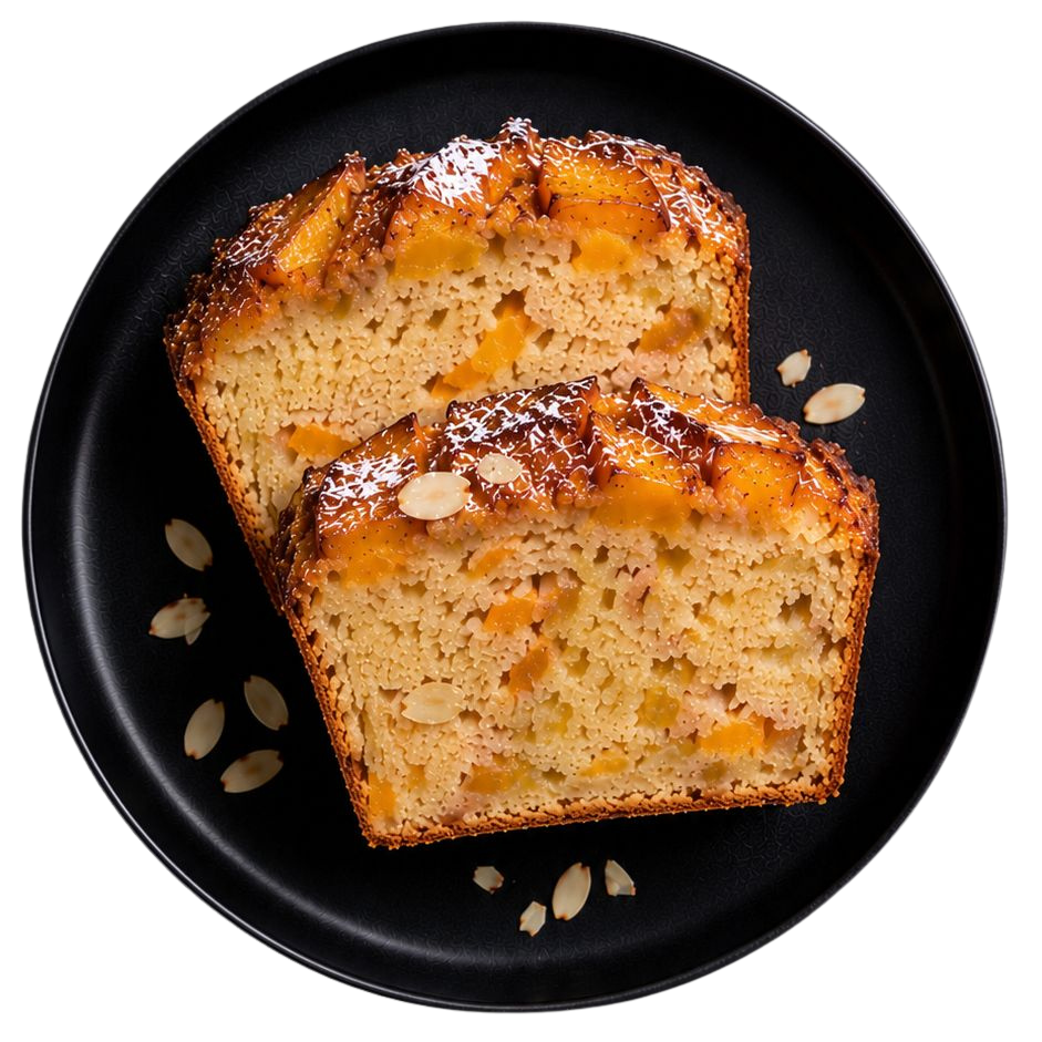 Cake protéiné pêche, vanille & amandes
