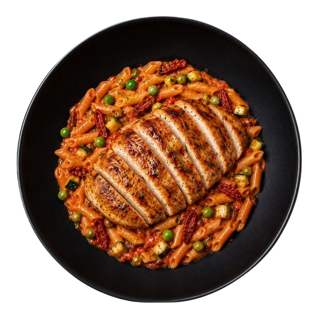 Salade de pennettes pesto rosso allégé au poulet méditerranéen