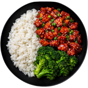 Émincé de poulet coréen, riz jasmin et brocoli